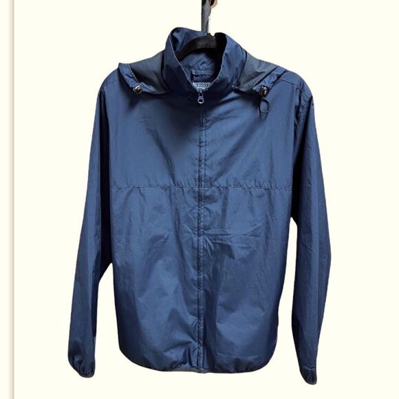 Izod Navy Full-Zip Hooded Windbreaker Jacket NWOT - Picture 1 of 4